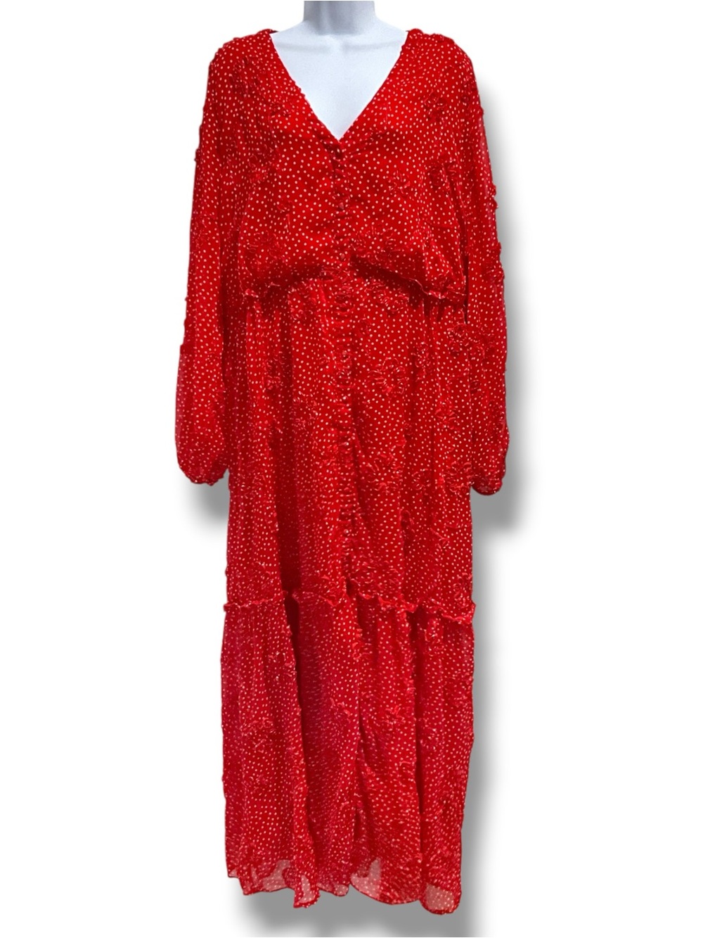 Anthropologie Sundays In Brooklyn Long Sleeve Red Peasant Layered Ruffled Dress